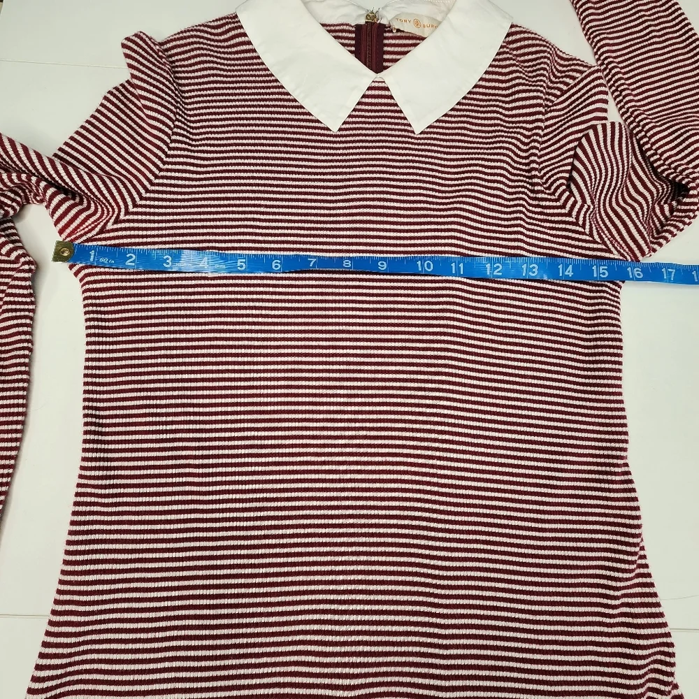 Y2k Vintage Tory Burch Peter-Pan Collar Striped Top Sz S - Picture 10 of 13